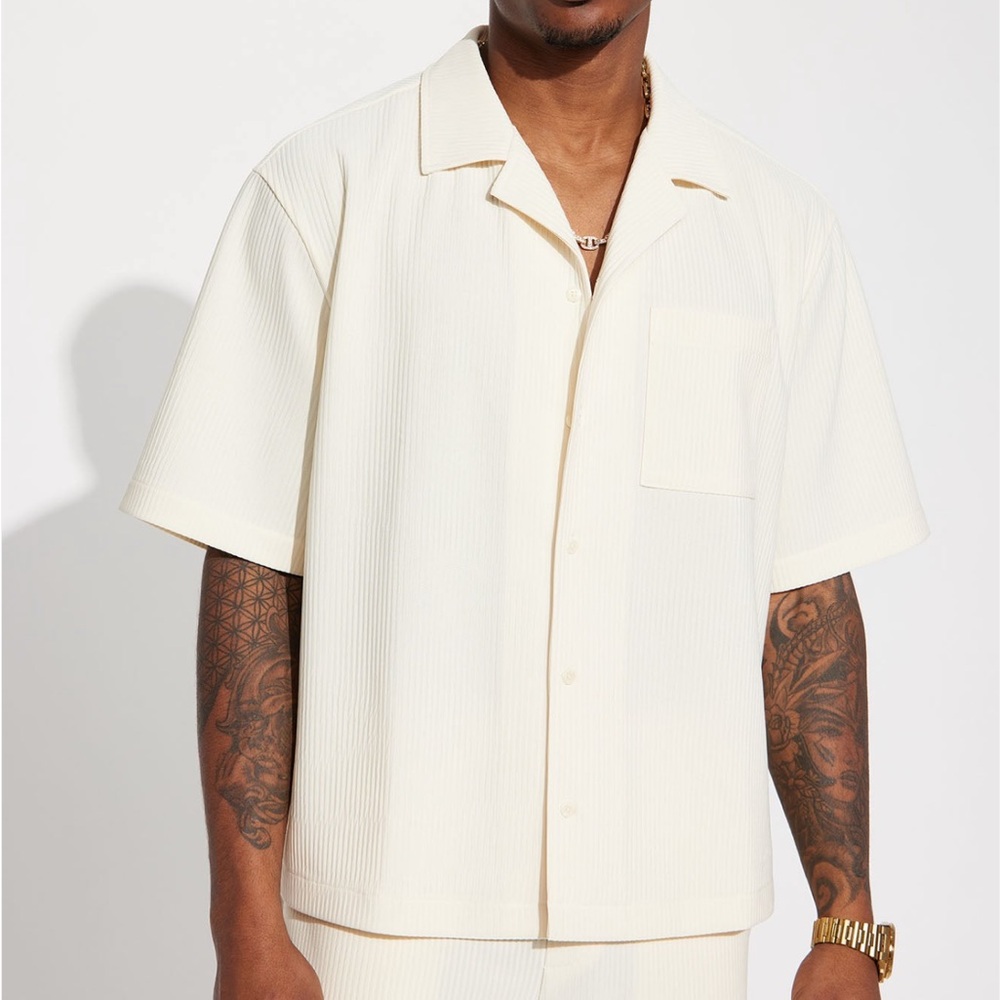 Fashion Nova Men's Cream Button Down Shirt